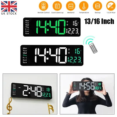 12/16  LED Digital Wall Clock Temperature Date Day Display With Remote Control • £25.85