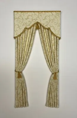 Cream With Gold Swirl  Old World  Dollhouse Curtains -1:12 Scale • $24.95