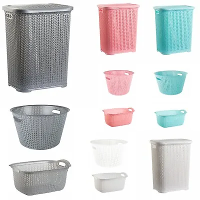 Plastic Laundry Basket Clothes Washing Bin Storage Hamper Small Large Organiser • £8.99