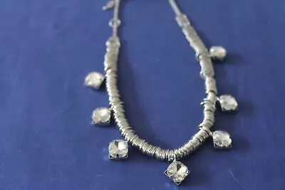Lovely-online Costume Jewellery Necklace Silver Colour Rings With 7 Square Diama • £12