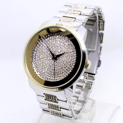 005P Men Celibrity Wrist Watch Silver Gold Full Diamante Crystal Band Bling Dial • £26.99