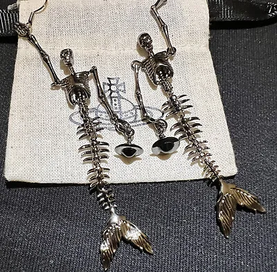 Rare~vivienne Westwood Moveable Skeleton Mermaid With Orb Long Earrings #037 • $97