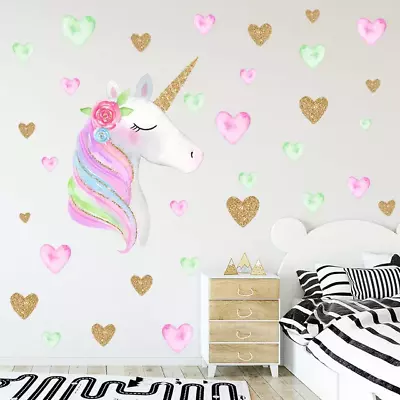 Unicorn Hearts Wall Sticker Bedroom Nursery Decals Kids Removable AU • $19.99