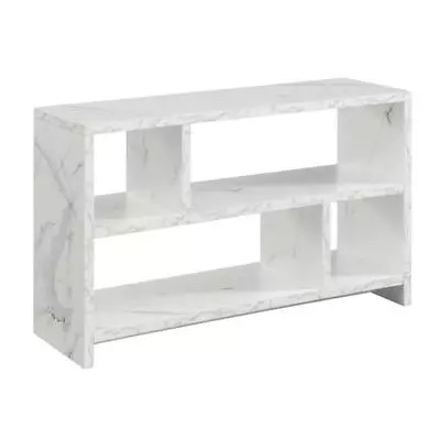 Pemberly Row TV Stand Console With Shelves In White Faux Marble Wood Finish • $159.06