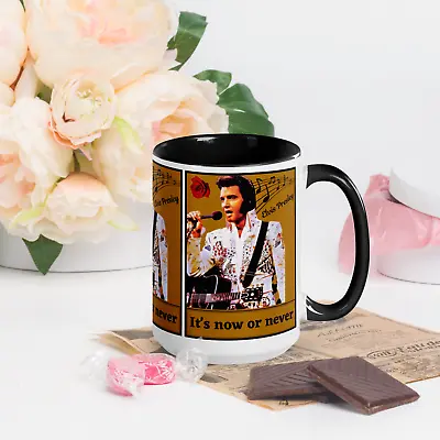 Elvis Presley Coffee Mug 15oz The King Of Rock'n Roll It's Now Or Never FAN ART! • $58.50