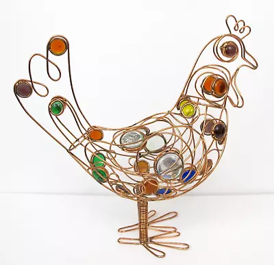 Chicken Copper Wire Sculpture Glass Stones Gift Collector Folk Art Metal 11  • $27.50