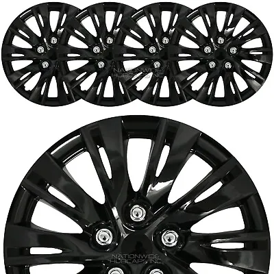 $54.99 • Buy 15  Set Of 4 Black Wheel Covers Snap On Full Hub Caps Fit R15 Tire & Steel Rim