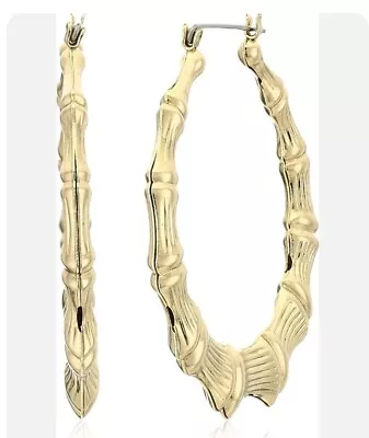 Betsey Johnson Vintage Large Bamboo Hoop Earrings Color Gold Tone • $23.50