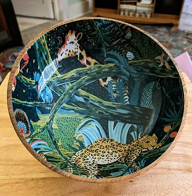 OpalHouse Mango Wood Lacquered Bowl 10 Inch Beautiful Jungle Animal Themed Print • $25