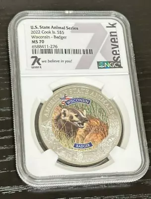 US State Animal Series 2022 $5 Wisconsin Badger NGC MS70 Coin! 139 • $45