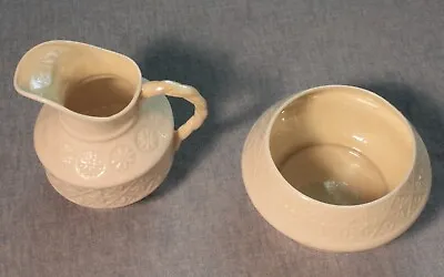 Belleek Creamer And Open Sugar Bowl Cane Weave Pattern 5th Green Mark 1955-1965 • $24.50