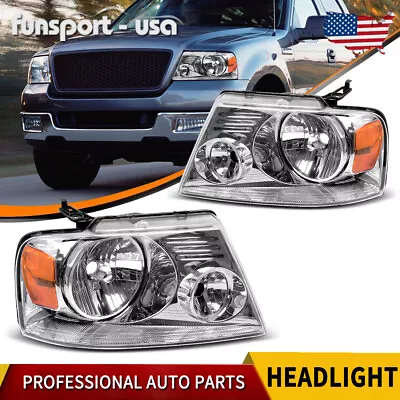 For 2004-2008 Ford F150 Headlights Assembly Chrome Housing Amber Reflector • $57.99