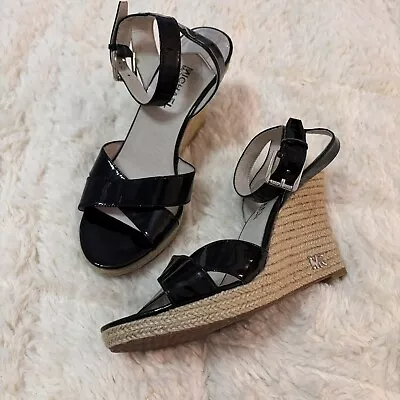 Michael Kors Black Espadrille Straw Wedge Coastal Heels Size 8.5  • $30