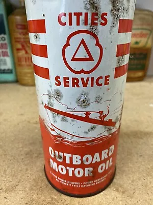 Vintage CITIES SERVICE - Outboard Motor Oil - 1 QT - EMPTY CAN BOTTLE Boat Graph • $29.99