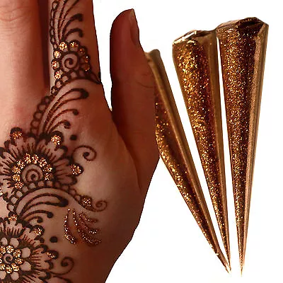 £2.99 • Buy GOLD Glitter Gel Cones Henna Tattoo Body Art / Henna Gilding / Face Paint  Jx