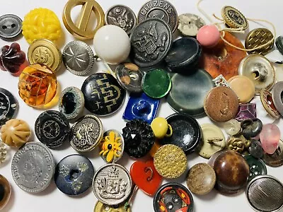 Antique Vintage Large Lot Of Old Buttons Metal Plastic Glass Etc S3 • $0.99