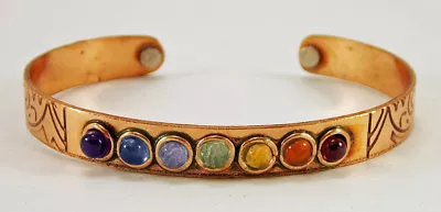 Copper 7 Chakra Crystal Bracelet Adjustable Magnetic Cuff Reiki Healing Gemstone • $15.98