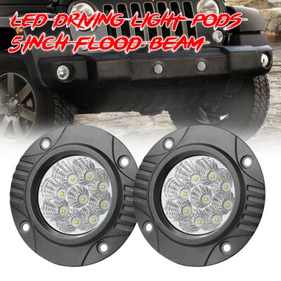 $38.53 • Buy 2x 5 Inch Flush Mount LED Work Lights Round Spot Flood Offroad Driving Lamps FOG