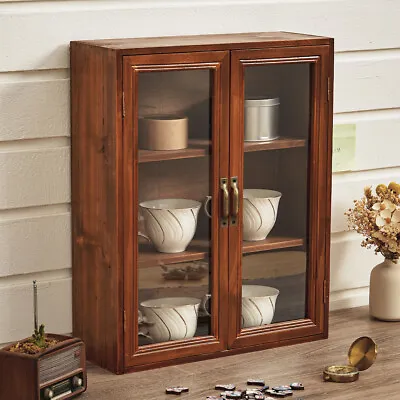 £28.94 • Buy Wall Mounted Wooden Storage Cabinet Retro Brown Display Shelves Desktop Cupboard