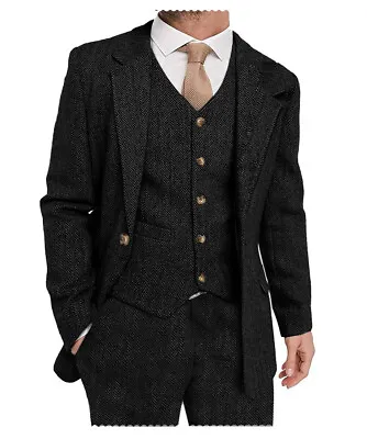 Men 3 Piece Tweed Suits Formal Vintage Wedding Tuxedo Blazer Vest Pants 42r 44r • $79.98