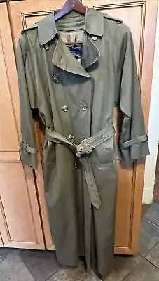 Vintage Burberry London Coat Womens 8 Green Long Trench Removable Wool Lining • $200