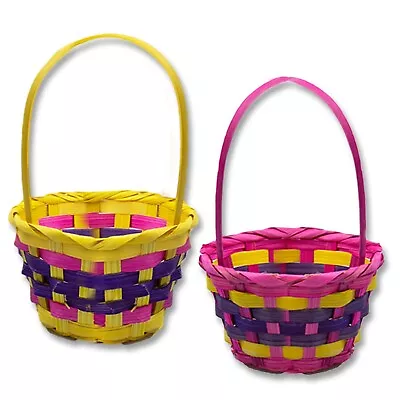 SMALL EASTER WOVEN BASKETS Treats Hunt Handle Bucket Hamper Gift Home Decor Kids • £6.49