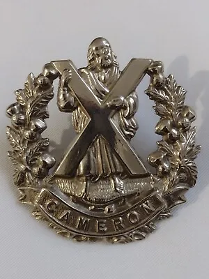 WW1 Cameron Highlanders Cap Badge White Metal 2 Lugs 57mm Antique Org • £39.99