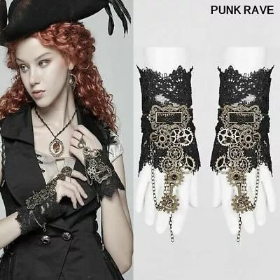 Steampunk Palace Noble Metal Parts Club Black Fingerless Transparent Lace Gloves • $37.73