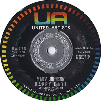 Marv Johnson - Happy Days 1960 7  Single United Artists Records UA-273 Very Goo • $5.32