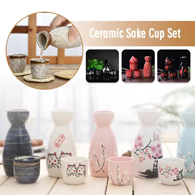 Japan Vintage Ceramic Pot Flagon Liquor Spirits Cups Set Bar Drinkware Sake Wine • $23.77