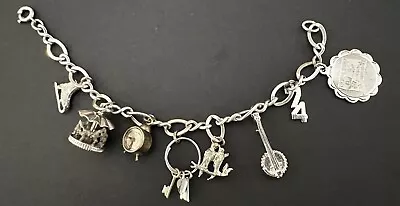 Vintage Sterling Silver Charm Bracelet With 8 Charms 7  Long 22 Grams • $40