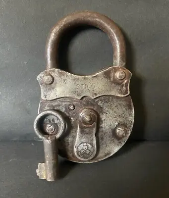 Old Vintage Rare Rustic Iron Engraved Padlock With Key 6 Lever Germany • $65
