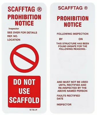£8.99 • Buy BRADY 10x Double Sided SCAFFOLD PROHIBITION INSERT Scaffolding Warning Safety