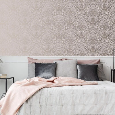 £6 • Buy Fresco Jamila Metallic Damask Pink/Rose Gold Wallpaper (Was £15)