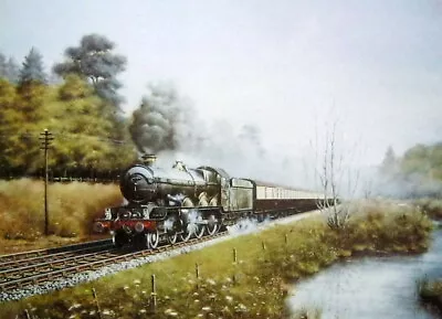 Splendid Mounted Railway Print Criccieth Castle Loco Heads Holiday Express Train • £12