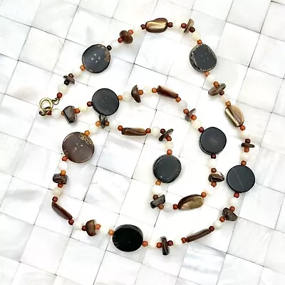 White & Brown Tones Mixed Materials Beaded Necklace The Vintage Strand Lot #3464 • $11.24