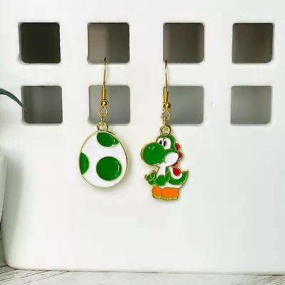 SUPER MARIO BROS Yoshi Egg Inspired Handmade Dangle Earrings 925 Hypoallergenic • $5.95