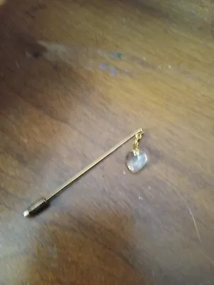 Vintage Glass Clear Heart Dangle  Stick Pin • $5