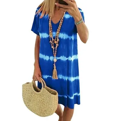 Plus Size Women Tie Dye Midi T-Shirt Dress Ladies Summer Holiday Kaftan Sundress • £10.99