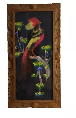 Mexican Feathercraft Bird Art Natural Feathers Hand Carved Frame • $16