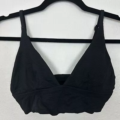 Aerie Bikini Top XS Longline Triangle Swim Top Black Textured Pullover • £11.57