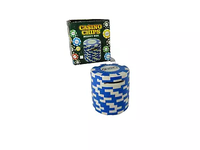 New Ceramic Casino Poker Chips Money Bank/Box Blue+White Novelty Gift Boxed • £3.50