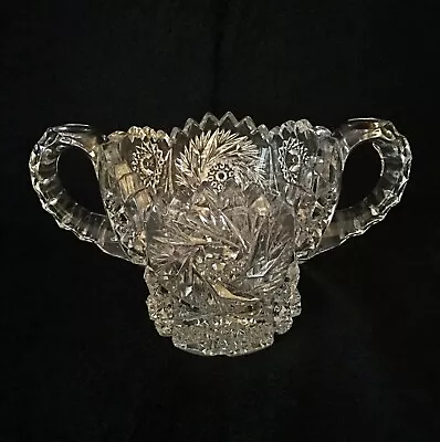 Vintage American Open Sugar Bowl Brilliant Cut Glass Star Diamond Flower Clear • $45