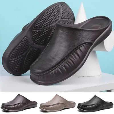 Men’s Slippers Open Back House Shoe Black Slip On Indoor Comfort Outdoor Loafer • $18.79