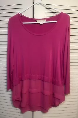 Michael Kors Women’s 3/4 Sleeve Layered Mixed Media Tunic Top Pink Size L • $14