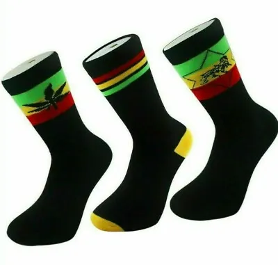 £4.98 • Buy 3 Pairs Mens Rasta Rastafarian Print Socks Jamaica Jah Lion Of Judah Weed Ganja