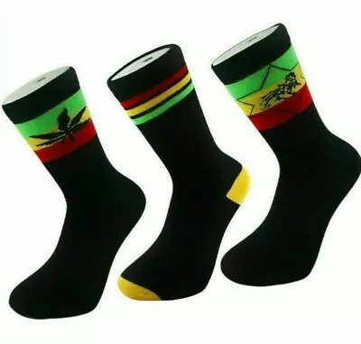 £4.48 • Buy 3 Pairs Mens Rasta Rastafarian Print Socks Jamaica Jah Lion Of Judah Weed Ganja
