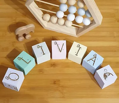 Personalised Solid Wood Baby Block Name Letters PRICE PER BLOCK. Minimum Order 2 • £3.50