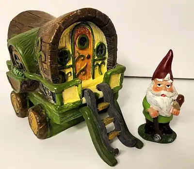 Mini Garden Gnome & Carravan Fairy Miniature Home Carriage Elf Cottage • $34.81