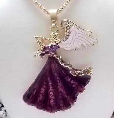 Betsey Johnson Lovely Musical Horn Playing Purple Angel Pendant Necklace • $31.99